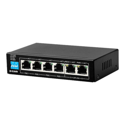 D-Link DES-1004MP 6-Port Gigabit PoE Switch – Desktop Power Hub for IP Cameras & APs