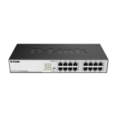 D-Link DGS-1016P 16-Port Gigabit PoE Desktop Switch – Front View for CCTV & Network Use